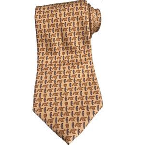 Tommy Hilfiger Tie Necktie Bears Tan Beige 100% Imported Silk Made in USA